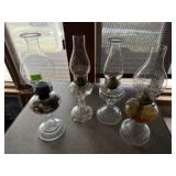 Antique oil lamps (6) extra shades (4)