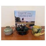 Taste of Midwest book, pottery, candlestick