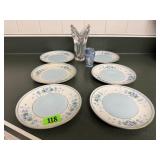 Hand painted Noritake china plates, crystal vase