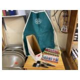 Crafting apron, paint, paintbrushes