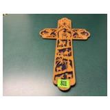Nativity cross wood carving
