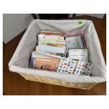 Wicker storage basket, greeting cards, stationary