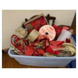 Tote of holiday ribbon, bows
