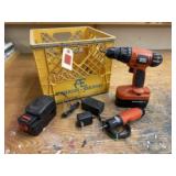 Crate of Black & Decker cordless tools, drill,