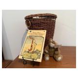 Basket, Peter Rabbit book, plush cat