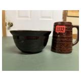 Brown stoneware bowl, mug