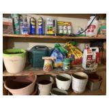 Shelf of potting soil, consumables, watering can