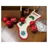 Vintage Christmas stocking, decorations