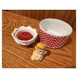 Hobnail milk glass dish, Valentine