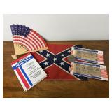 Patriotic hand fan, confederate flag, currency