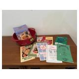 Mixing bowl, cookbooks