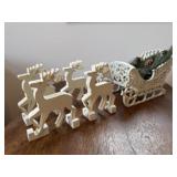 Wood carved sleigh, reindeer