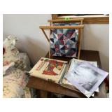 Sewing stand, pattern & instruction books, yarn