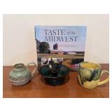 Taste of Midwest book, pottery, candlestick