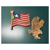 Patriotic wood carvings, American flag, eagle