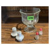 Glass bowl, salt & pepper shakers