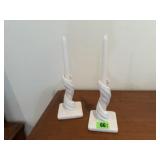 Pair milk glass swirl candlesticks