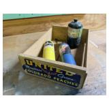 Fruit crate, propane torch, cylinders