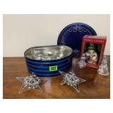 Holiday tin, snowman, stars