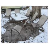 Glass pation table, chairs (6)