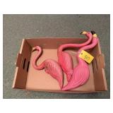 Plastic yard flamingoes (3), no metal stakes