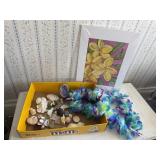 Floral painting, seashells, Amethyst geode