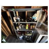 Wire shelving unit, contents included,