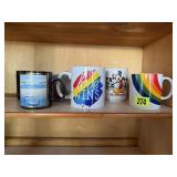 Shelf of coffee mugs, Walt Disney, personalized