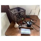 Crate, furniture slides, antenna, hammer, bungee