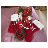 Christmas stockings, wreath, door hangers,