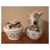 Porcelain rose bud vase, trinket box