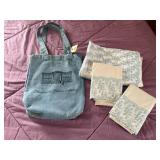 Humboldt Library tote bag, lace sheet,