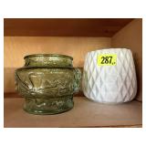 Green glassware, flower pot