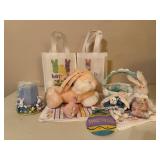 Easter decorations, ceramic eggs, plush bunny