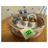 Lazy susan basket, salt & pepper shakers,