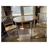 Natural & white farmhouse dining table, chairs