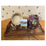 Serving tray, toothpick holder, jar of Belgium