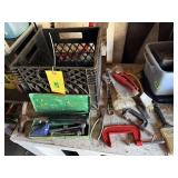 Crate of hand tools, c clamps, socket set