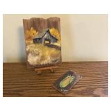 Hand painted wooden shingle, wall decor, easel