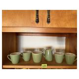 Green cups, cream & sugar