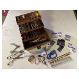Tackle box of craft & jewelry supplies, hand tools