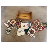 Wooden fruit crate, pot holders