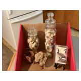 Jar of shells, goose picture, coral