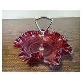 Ruby fluted candy dish