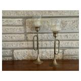 Bugle candlesticks (2), shades included