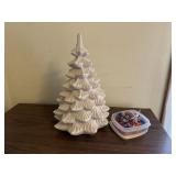 Uncured ceramic Christmas tree, lightbulbs, star