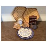 Boho baskets, butterfly needlepoint, terrariums