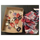 Patriotic jewelry, earrings, necklaces, scarf, pin