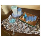 Apron, Tupperware containers, spice , funnels