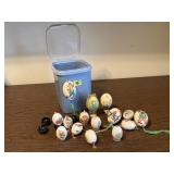 Storage container, painted eggs